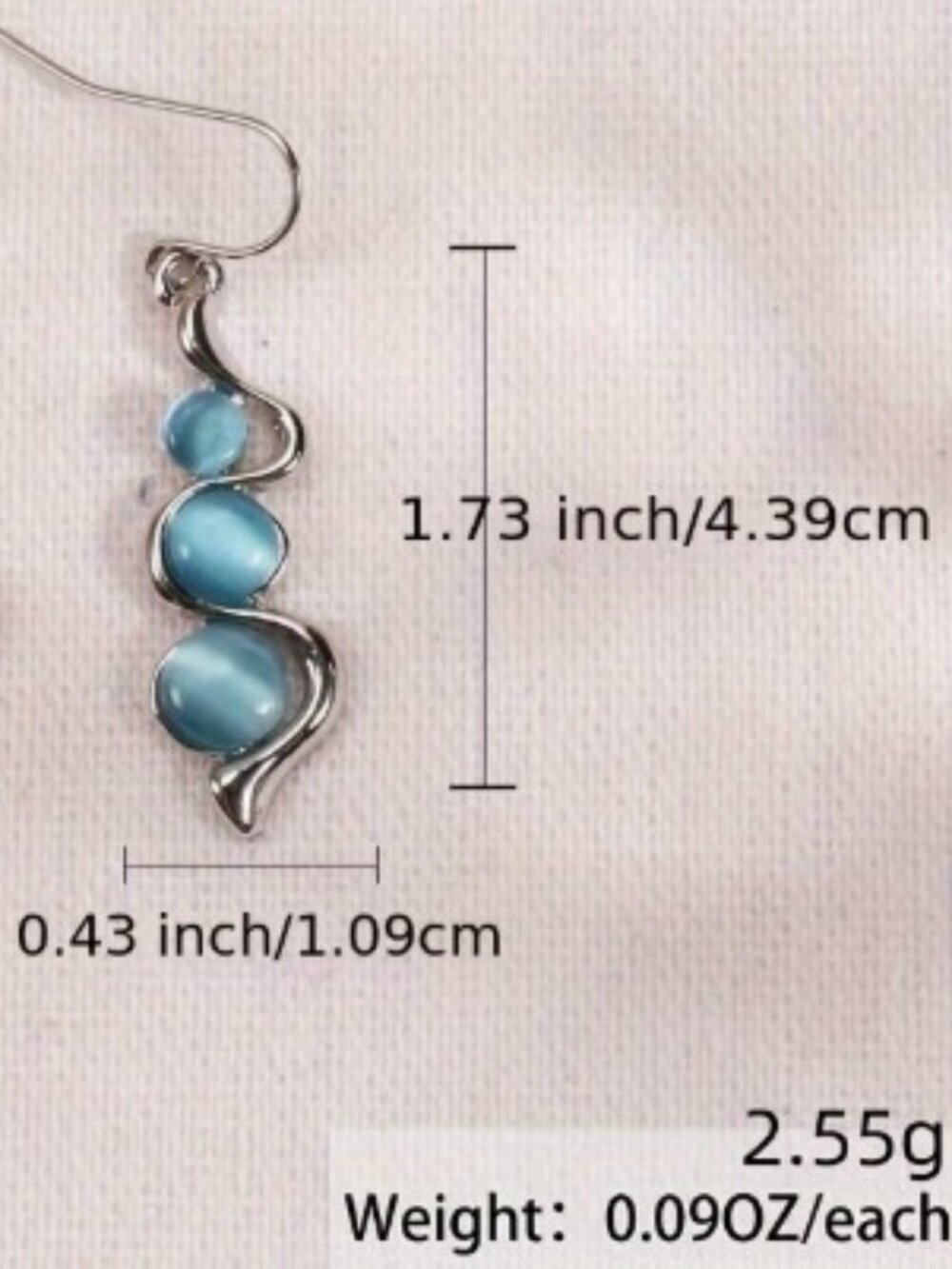 Geometric Cat's Eye Teal Blue Dangle Earrings Bohemian Style - Picture 4 of 5